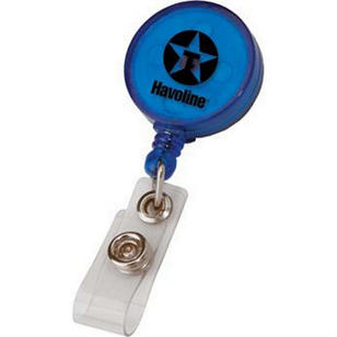 Round Retractable Badge Holder and Badge Reel - Blue, Translucent