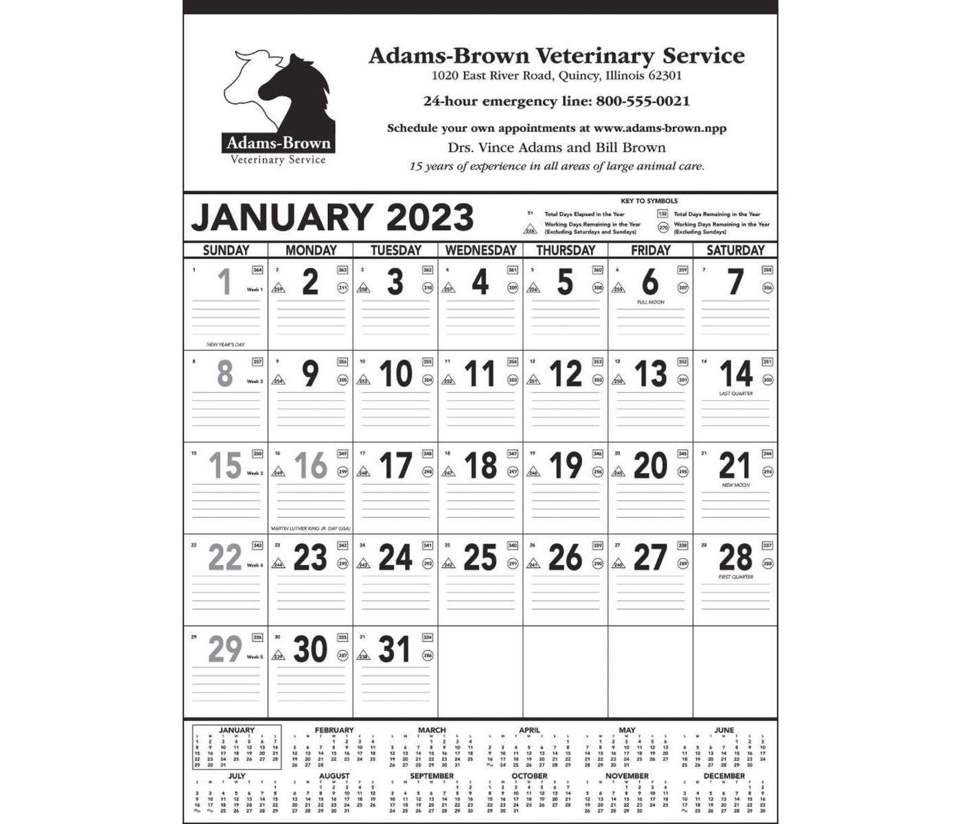 Black & White Contractor Memo Calendar - 2023 - White