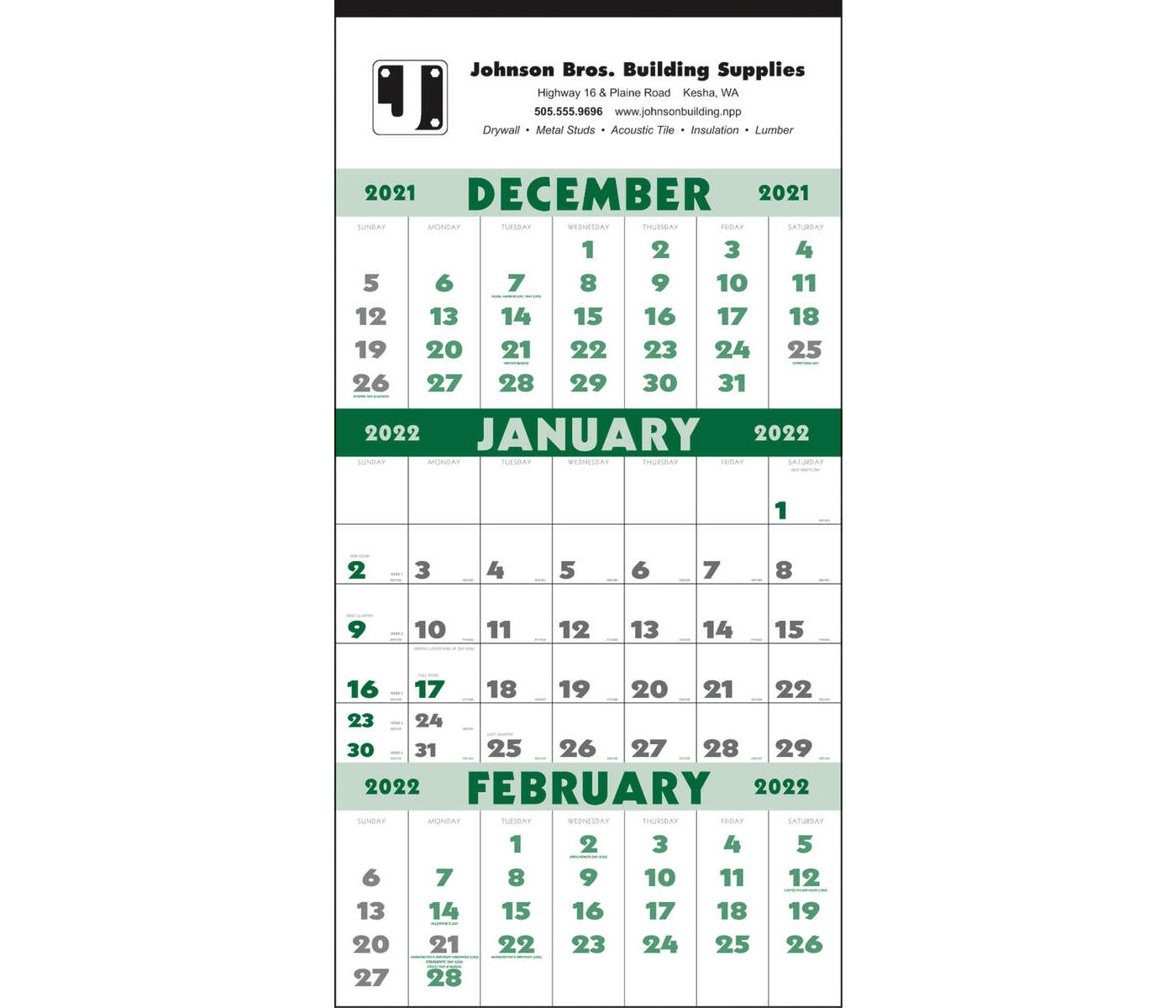 3-Month Planner (12 Sheet) Calendar - 2022 - White