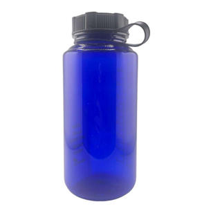 32 Oz. Water Bottle with Strap Lid & Graduated Scale - Blue, Translucent