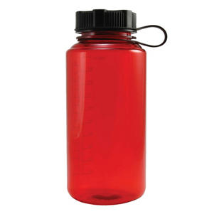 32 Oz. Water Bottle with Strap Lid & Graduated Scale - Red, Translucent