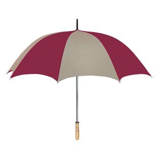 60" Arc Golf Umbrella - Khaki/Maroon