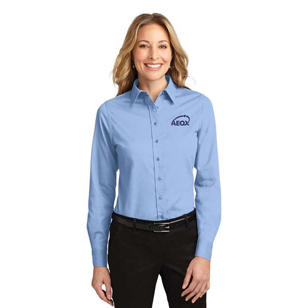 Port Authority Ladies Long Sleeve Easy Care Shirt - Dark/All - Blue, Light/Stone