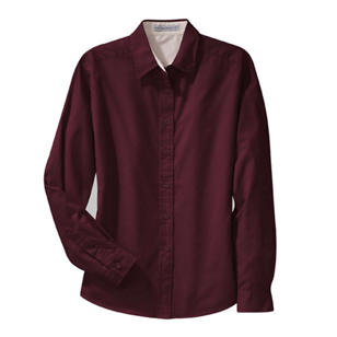 Port Authority Ladies Long Sleeve Easy Care Shirt - Dark/All - Burgundy/Stone
