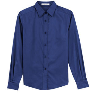 Port Authority Ladies Long Sleeve Easy Care Shirt - Dark/All - Blue, Mediterranean