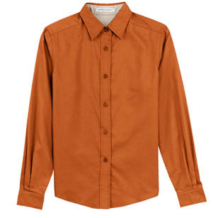 Port Authority Ladies Long Sleeve Easy Care Shirt - Dark/All - Orange, Texas/Stone