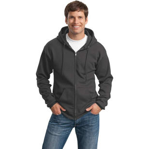 Port and Company 7.8 Oz. Full-Zip Dark Hooded Sweatshirt - Charcoal