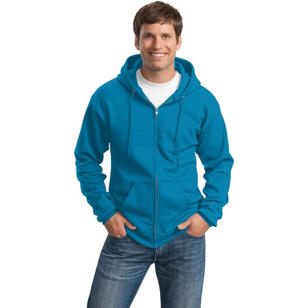 Port and Company 7.8 Oz. Full-Zip Dark Hooded Sweatshirt - Blue, Neon