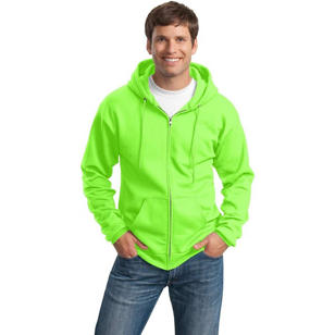 Port and Company 7.8 Oz. Full-Zip Dark Hooded Sweatshirt - Green, Neon