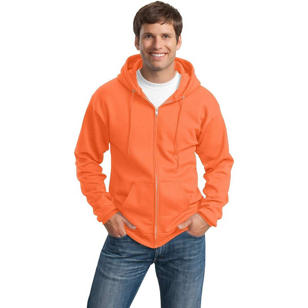 Port and Company 7.8 Oz. Full-Zip Dark Hooded Sweatshirt - Orange, Neon