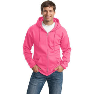 Port and Company 7.8 Oz. Full-Zip Dark Hooded Sweatshirt - Pink, Neon