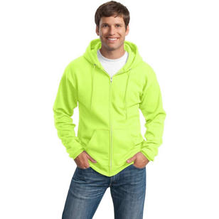 Port and Company 7.8 Oz. Full-Zip Dark Hooded Sweatshirt - Yellow, Neon