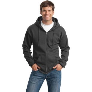 Port and Company 7.8 Oz. Full-Zip Dark Hooded Sweatshirt - Gray, Dark Heathered