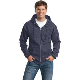 Port and Company 7.8 Oz. Full-Zip Dark Hooded Sweatshirt - Blue, Navy Heathered