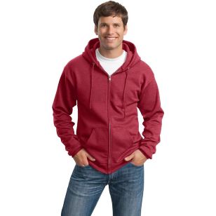 Port and Company 7.8 Oz. Full-Zip Dark Hooded Sweatshirt - Red, Heather