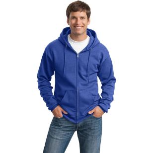 Port and Company 7.8 Oz. Full-Zip Dark Hooded Sweatshirt - Blue, Royal Heather