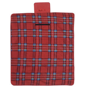 Roll-Up Picnic Blanket - Embroidered - Red/Red/Blue Plaid