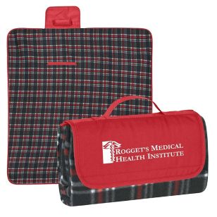 Roll-Up Picnic Blanket - Embroidered - Red/Red/Black Plaid