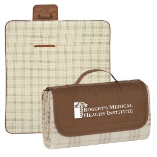 Roll-Up Picnic Blanket - Embroidered - Brown/Beige