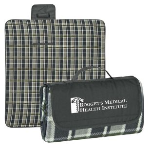 Roll-Up Picnic Blanket - Embroidered - Black/Black/Gray Plaid