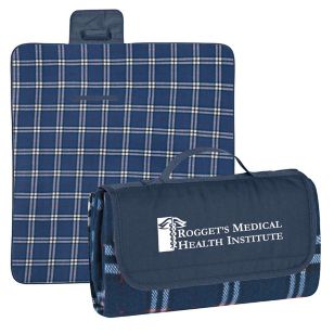 Roll-Up Picnic Blanket - Embroidered - Blue, Navy/Blue, Navy/White Plaid