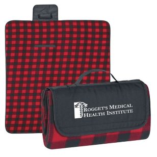 Roll-Up Picnic Blanket - Embroidered - Black/Red/Black Plaid