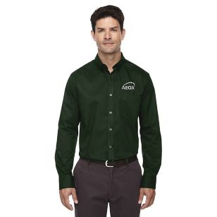 Core 365 Men's Operate Long-Sleeve Twill Shirt - Green, Forest (similar to PMS 349)