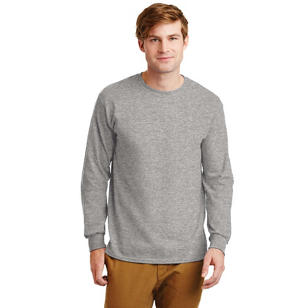 Gildan Ultra Cotton 100% Cotton Long Sleeve T-Shirt - Gray, Sport