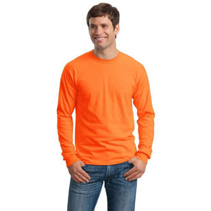 Gildan Ultra Cotton 100% Cotton Long Sleeve T-Shirt - Orange, Safety