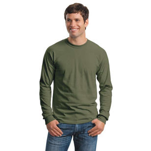 Gildan Ultra Cotton 100% Cotton Long Sleeve T-Shirt - Green, Military