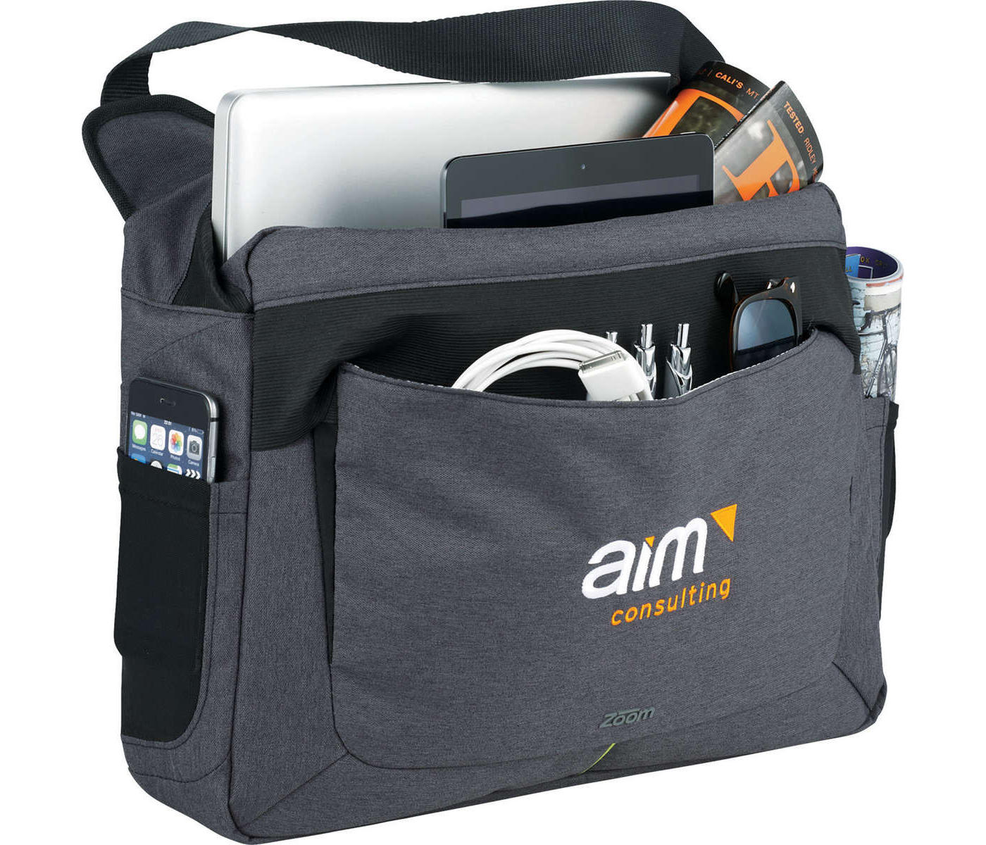 Zoom® Power Stretch 15" Computer Messenger Bag - Gray