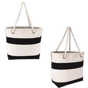 Cotton Resort Tote with Rope Handle - Black