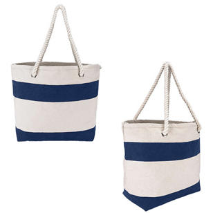 Cotton Resort Tote with Rope Handle - Blue, Navy