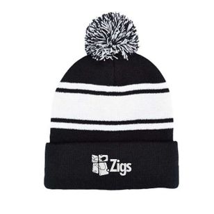 Knit Beanie with Pom Pom - Black/White