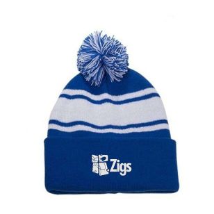 Knit Beanie with Pom Pom - Blue, Reflex/White