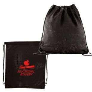 Sports Jersey Mesh Drawstring Backpack - Black