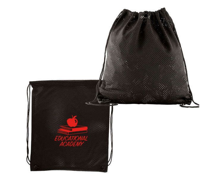 Sports Jersey Mesh Drawstring Backpack - Black