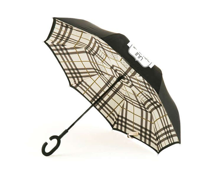 Stratus Reversible Umbrella - Black, Cream Plaid