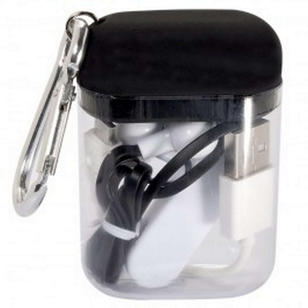 Budget Bluetooth Earbuds In Carabiner Case - Black