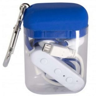 Budget Bluetooth Earbuds In Carabiner Case - Blue