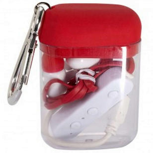 Budget Bluetooth Earbuds In Carabiner Case - Red