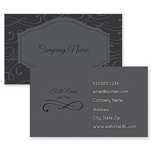 Elegant Scroll Business Card 2x3-1/2 Rectangle Horizontal - Emperor Gray