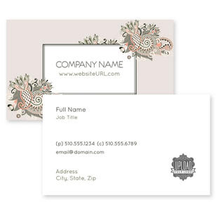 Floral Paisley Business Card 2x3-1/2 Rectangle Horizontal - Wild Sand Gray
