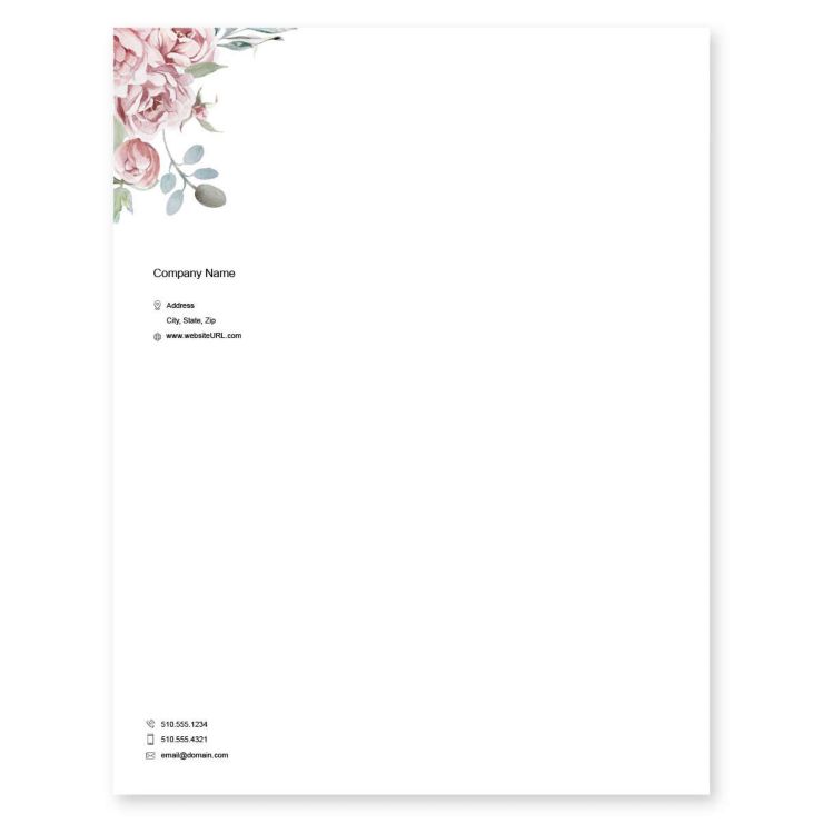 Rose Peonies Letterhead 8-1/2x11