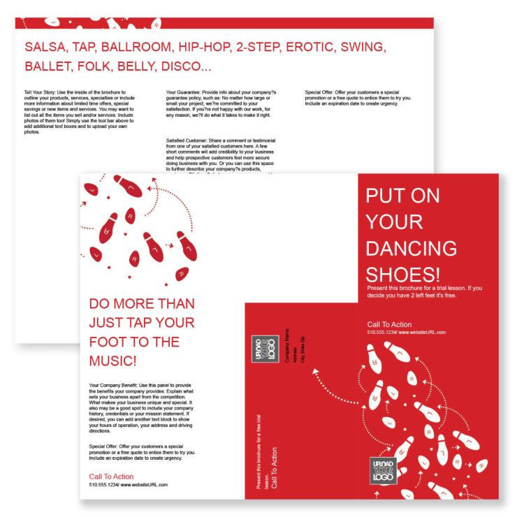 Dancing Shoes Brochure tri-fold 8-1/2x11 Rectangle - Red