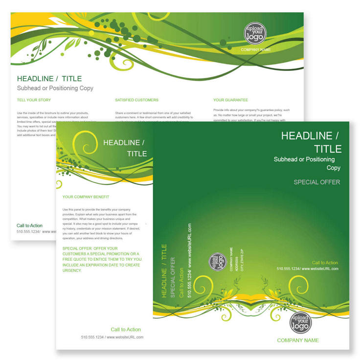 Green Floral Flow Brochure tri-fold 8-1/2x11 Rectangle - Kiwi Green