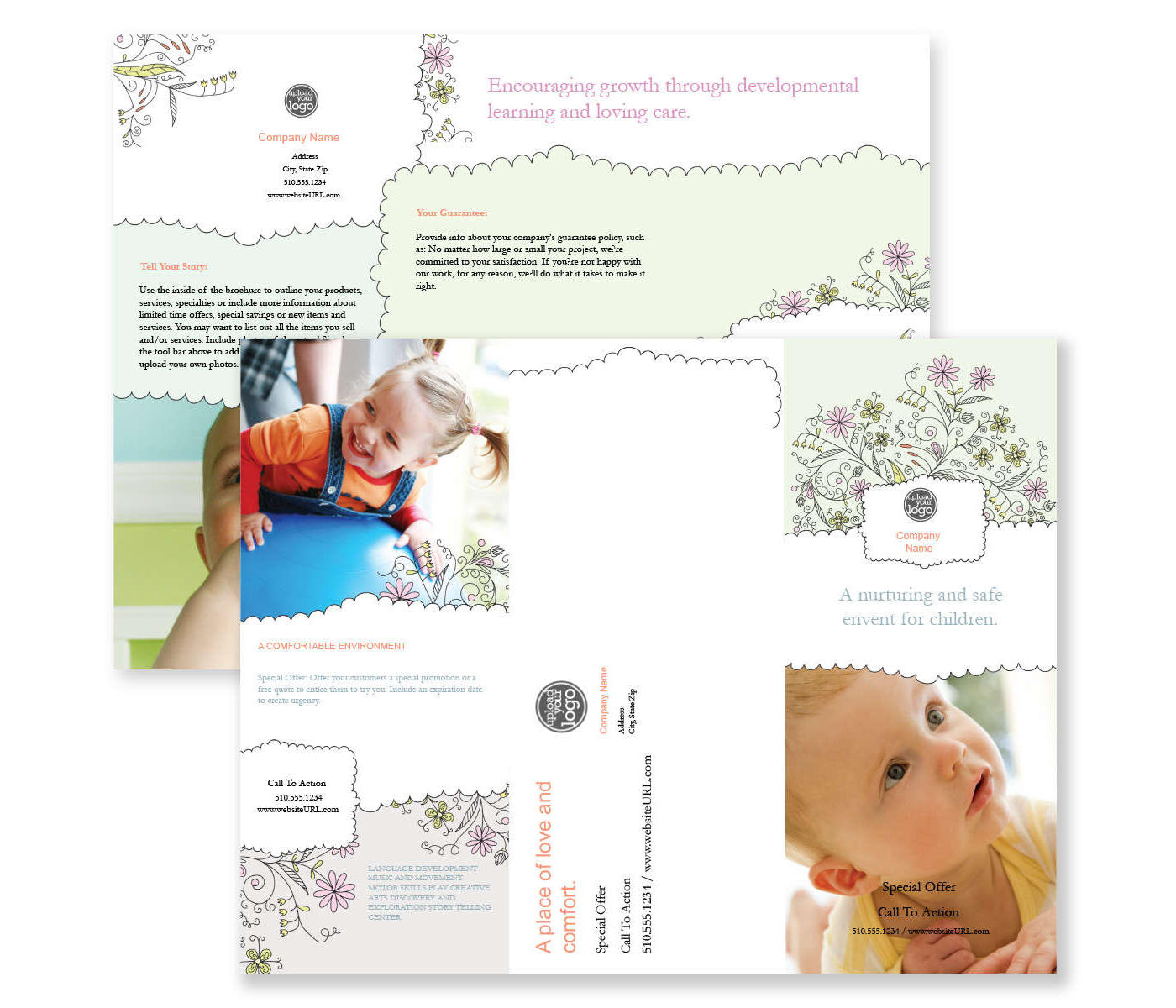 Fun Daycare Brochure tri-fold 8-1/2x11 Rectangle - Moss Green