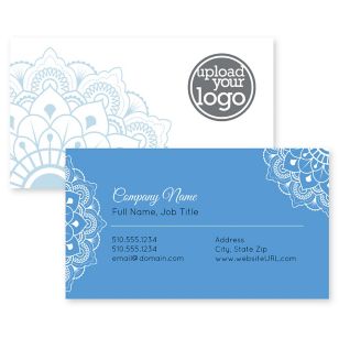 Lace Filigree Business Card 2x3-1/2 Rectangle Horizontal - Blue, Sky