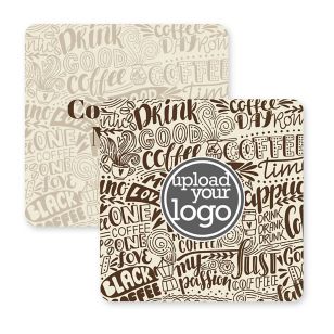 CaffeCoffeeCoffee Coaster 3-1/2" Round Corner Square - Wheat