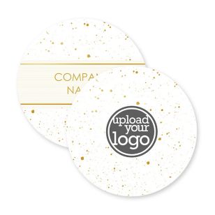 Gold Drip Coaster 3-5/8" Circle - White